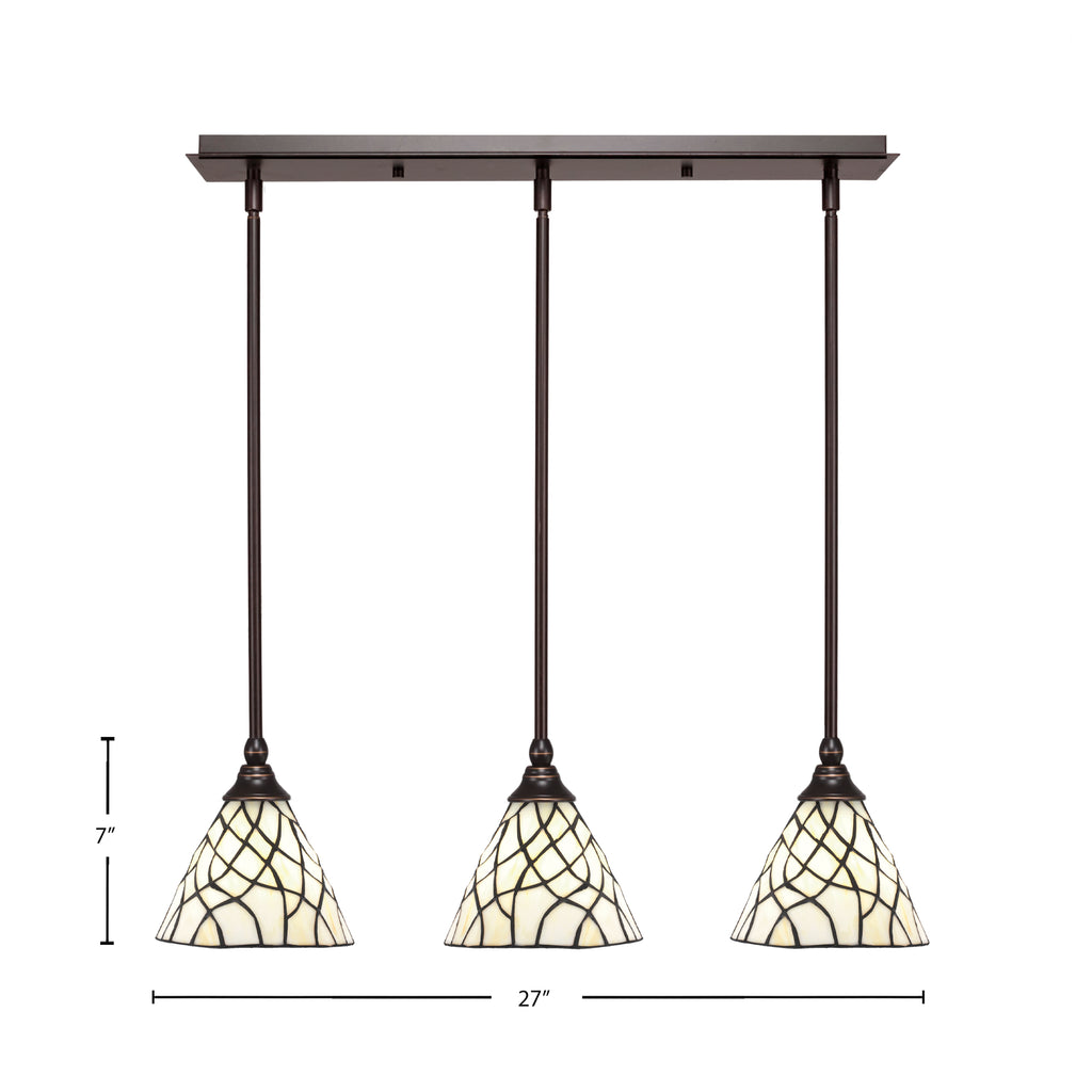 Any Three Light Linear Pendalier in Dark Granite with 7" Sandhill Art Glass Shade