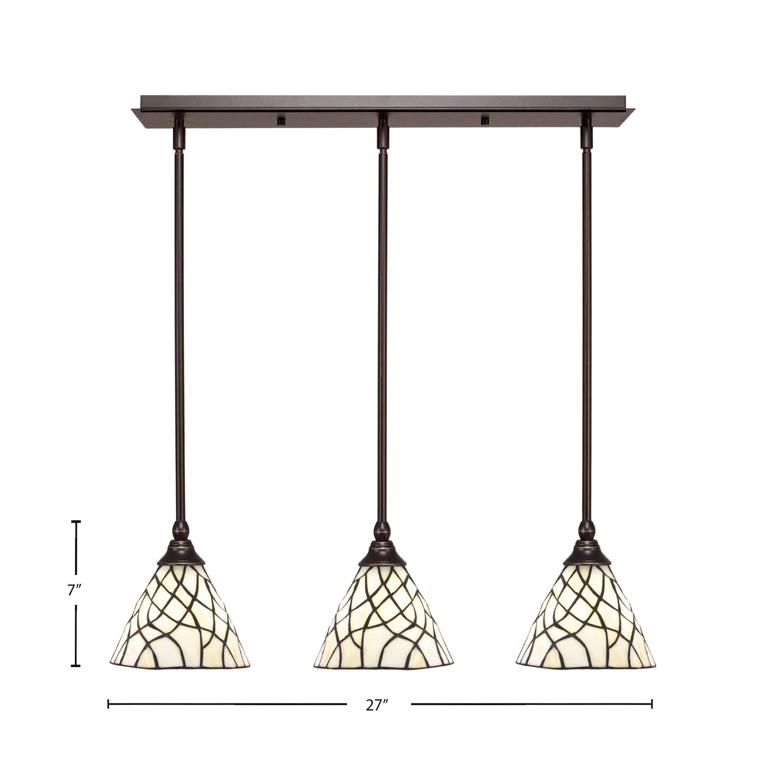 Any Three Light Linear Pendalier in Dark Granite with 7" Sandhill Art Glass Shade