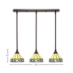 Stem Three Light Linear Pendalier in Dark Granite with Diamond Peak Glass Shade