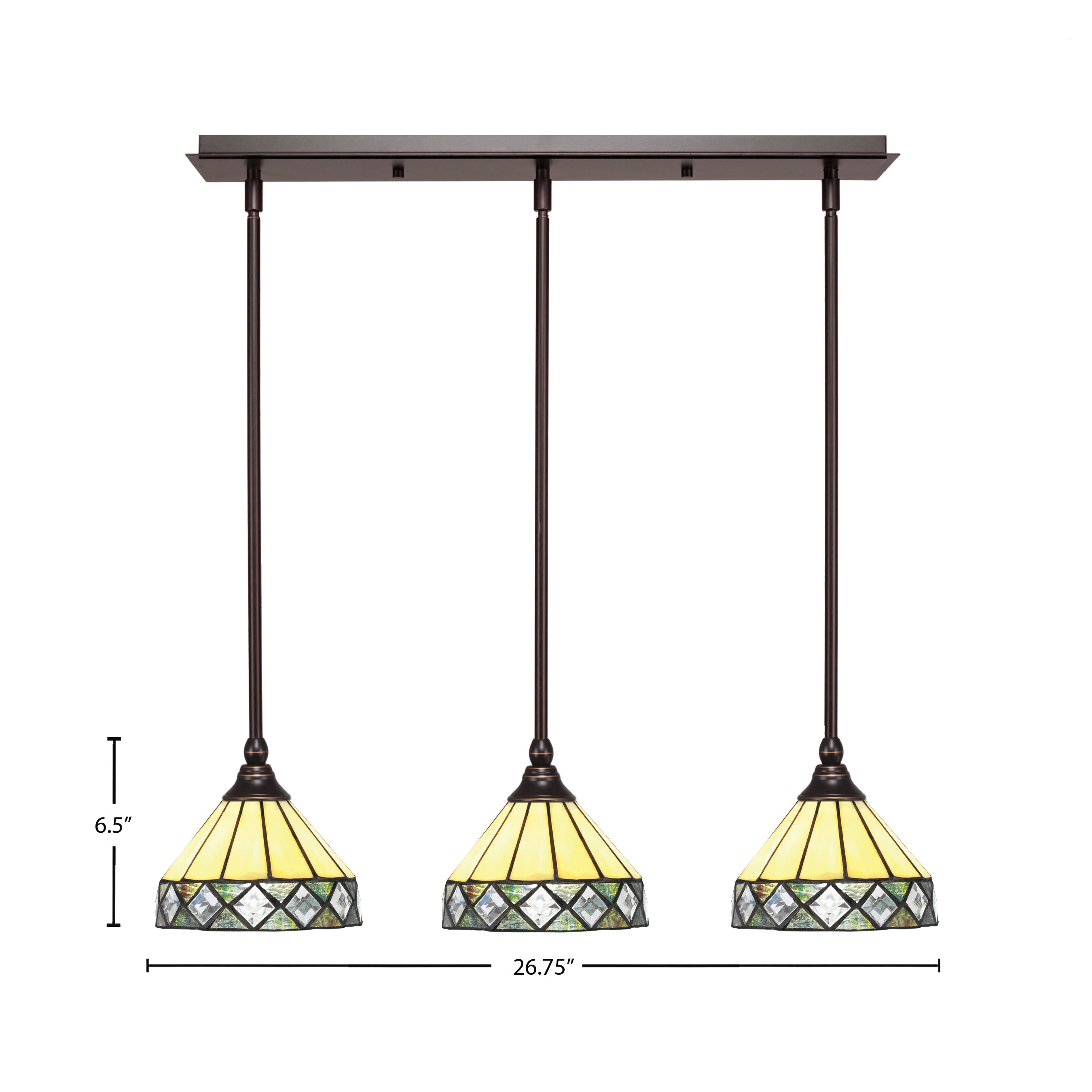 Stem Three Light Linear Pendalier in Dark Granite with Diamond Peak Glass Shade