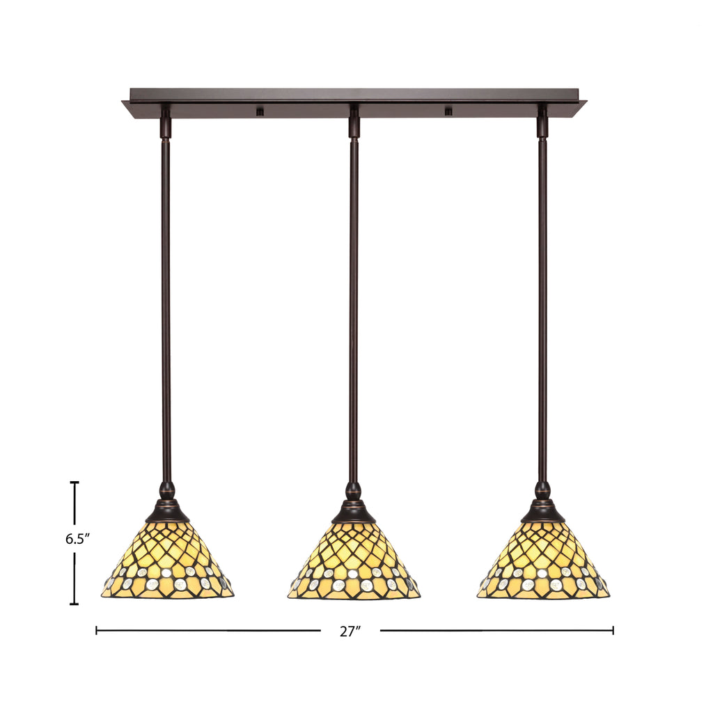 Stem Three Light Linear Pendalier in Dark Granite with Starlight Art Glass Shade