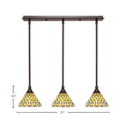 Stem Three Light Linear Pendalier in Dark Granite with Starlight Art Glass Shade