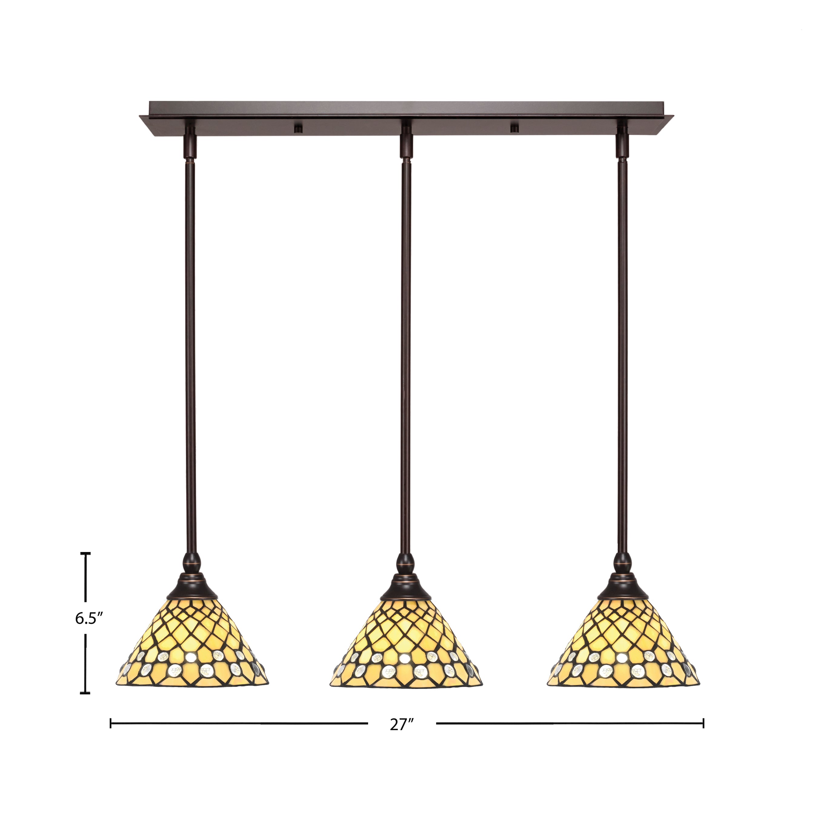 Stem Three Light Linear Pendalier in Dark Granite with Starlight Art Glass Shade