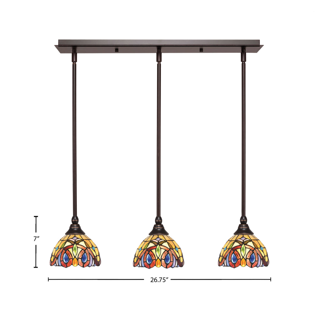 Stem Three Light Linear Pendalier in Dark Granite with Lynx Art Glass Shade