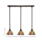 Stem Three Light Linear Pendalier in Dark Granite with Lynx Art Glass Shade