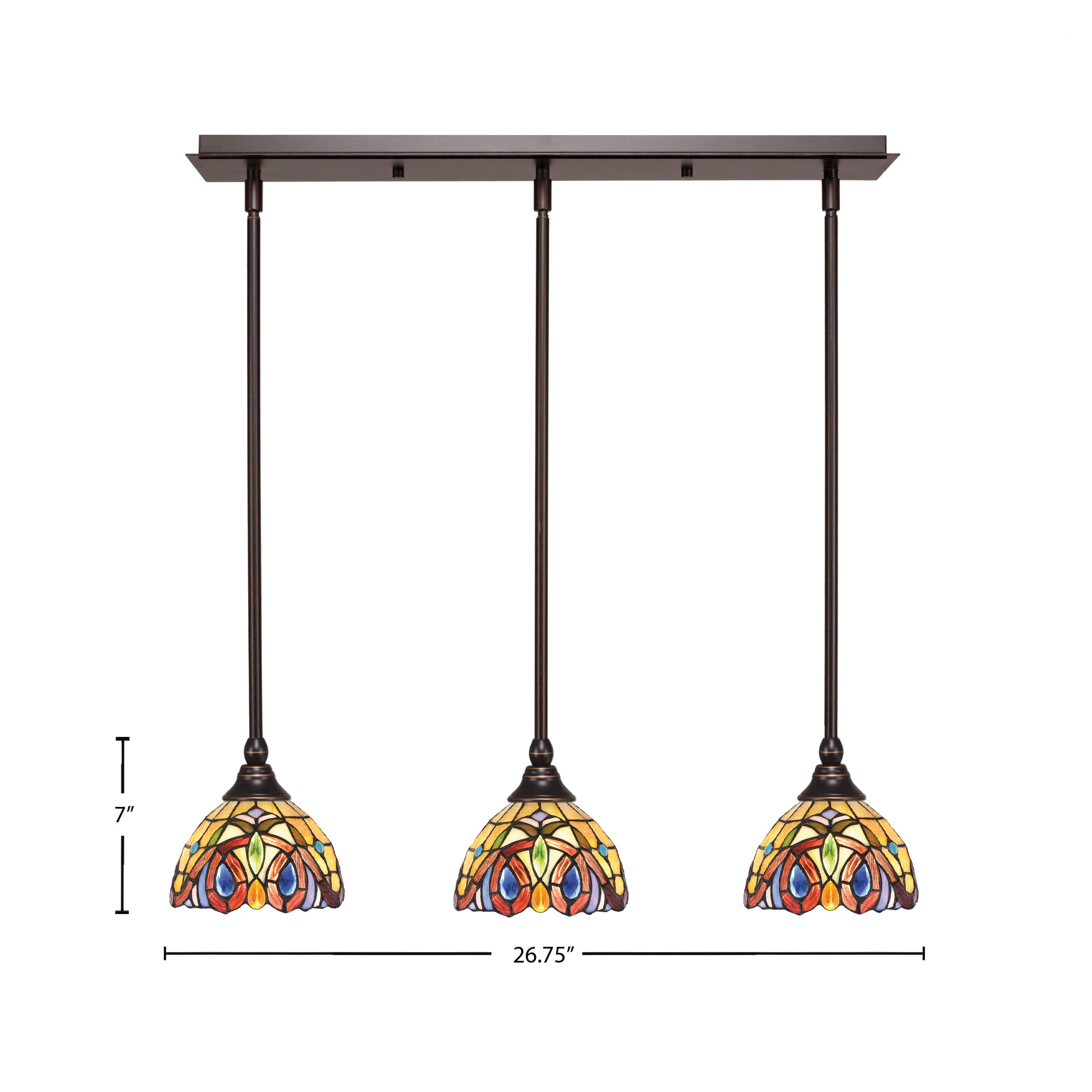 Stem Three Light Linear Pendalier in Dark Granite with Lynx Art Glass Shade