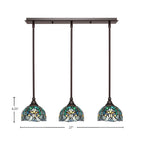 Any Three Light Linear Pendalier in Dark Granite with 7" Turquoise Cypress Art Glass Shade