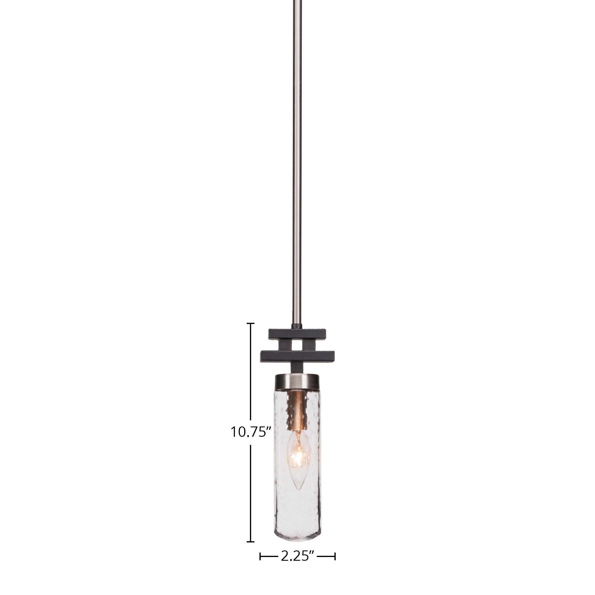 Salinda One Light Mini Pendant in Matte Black & Brushed Nickel with 2.5" Clear Bubble Shade