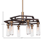 Salinda Six Light Chandelier in Espresso & Brass with 2.5" Clear Bubble Shade
