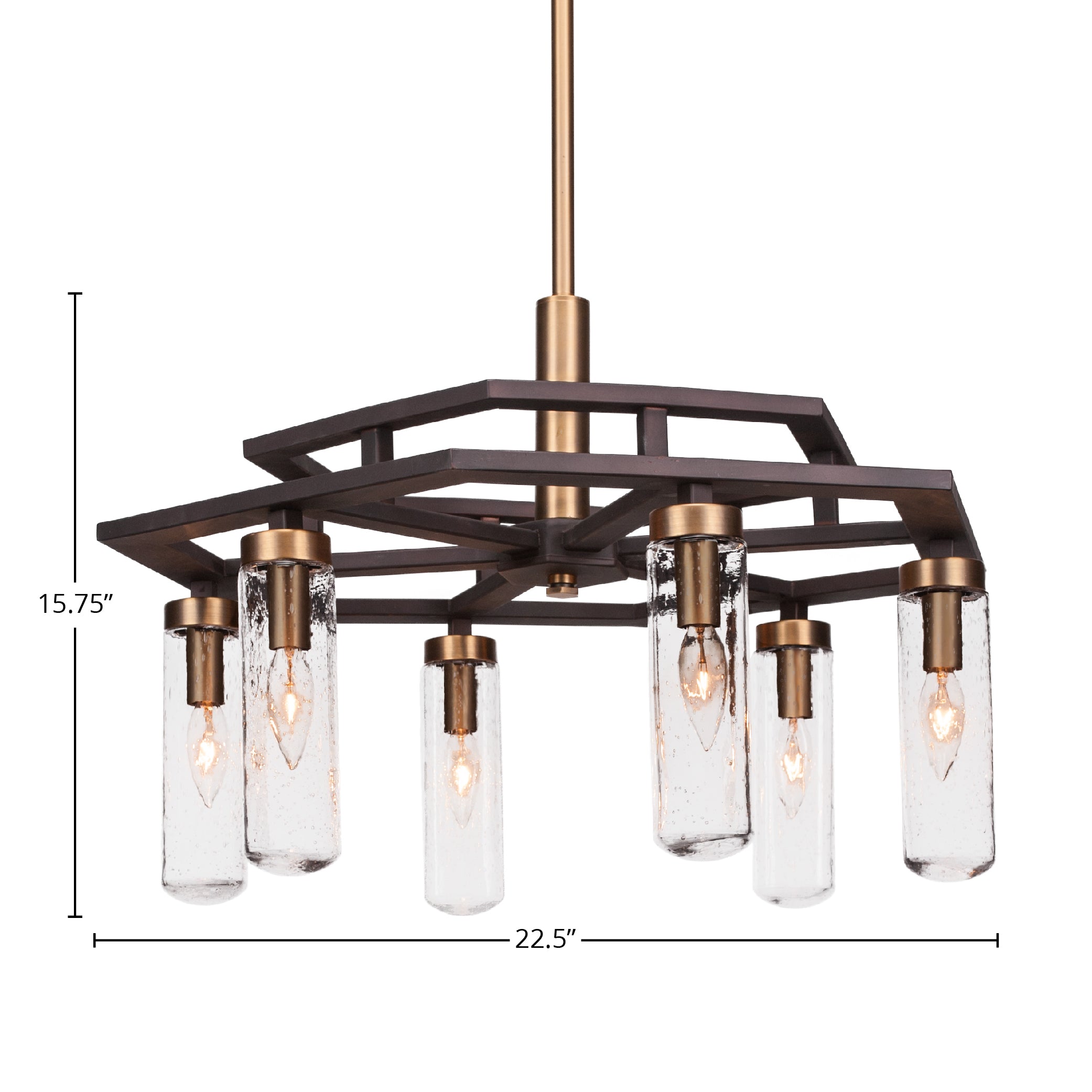 Salinda Six Light Chandelier in Espresso & Brass with 2.5" Clear Bubble Shade
