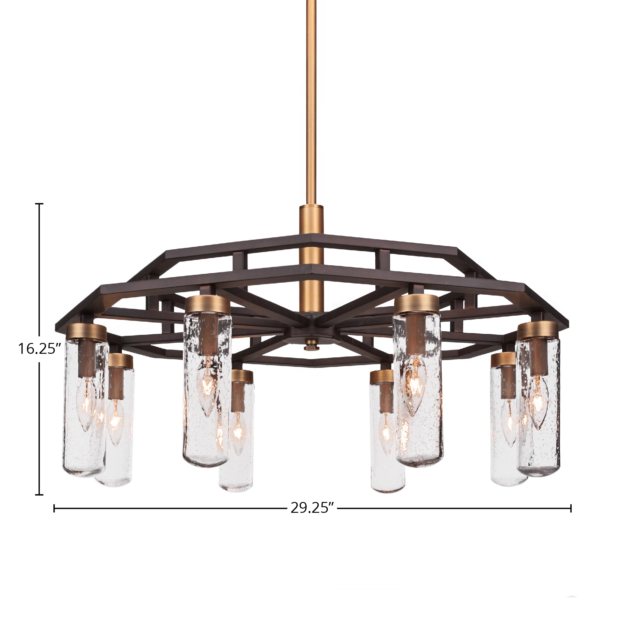 Salinda Eight Light Chandelier in Espresso & Brass with 2.5" Clear Bubble Shade