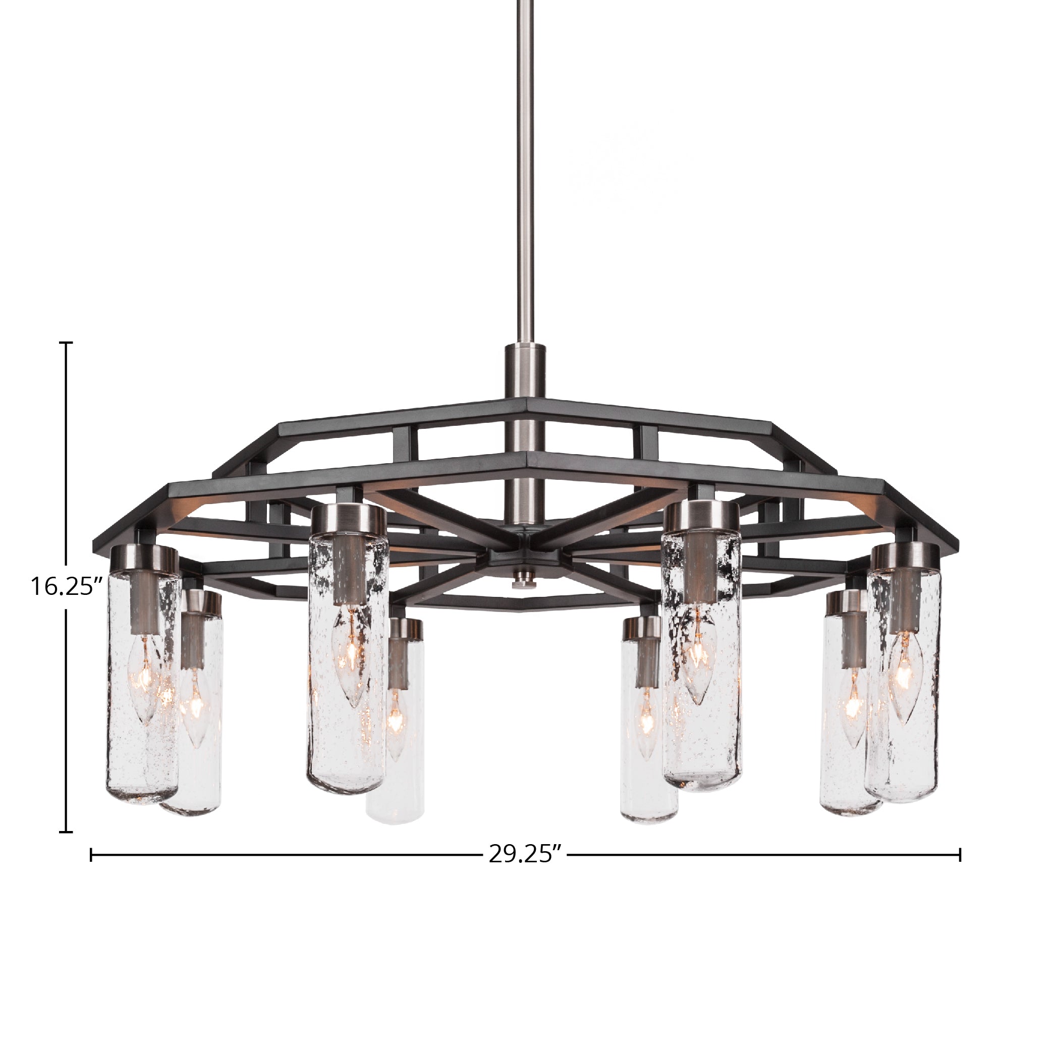 Salinda Eight Light Chandelier in Matte Black & Brushed Nickel with 2.5" Clear Bubble Shade
