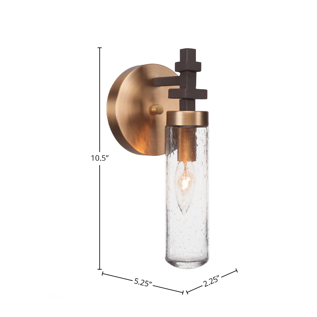 Salinda One Light Wall Sconce in Espresso & Brass with 2.5" Clear Bubble Shade