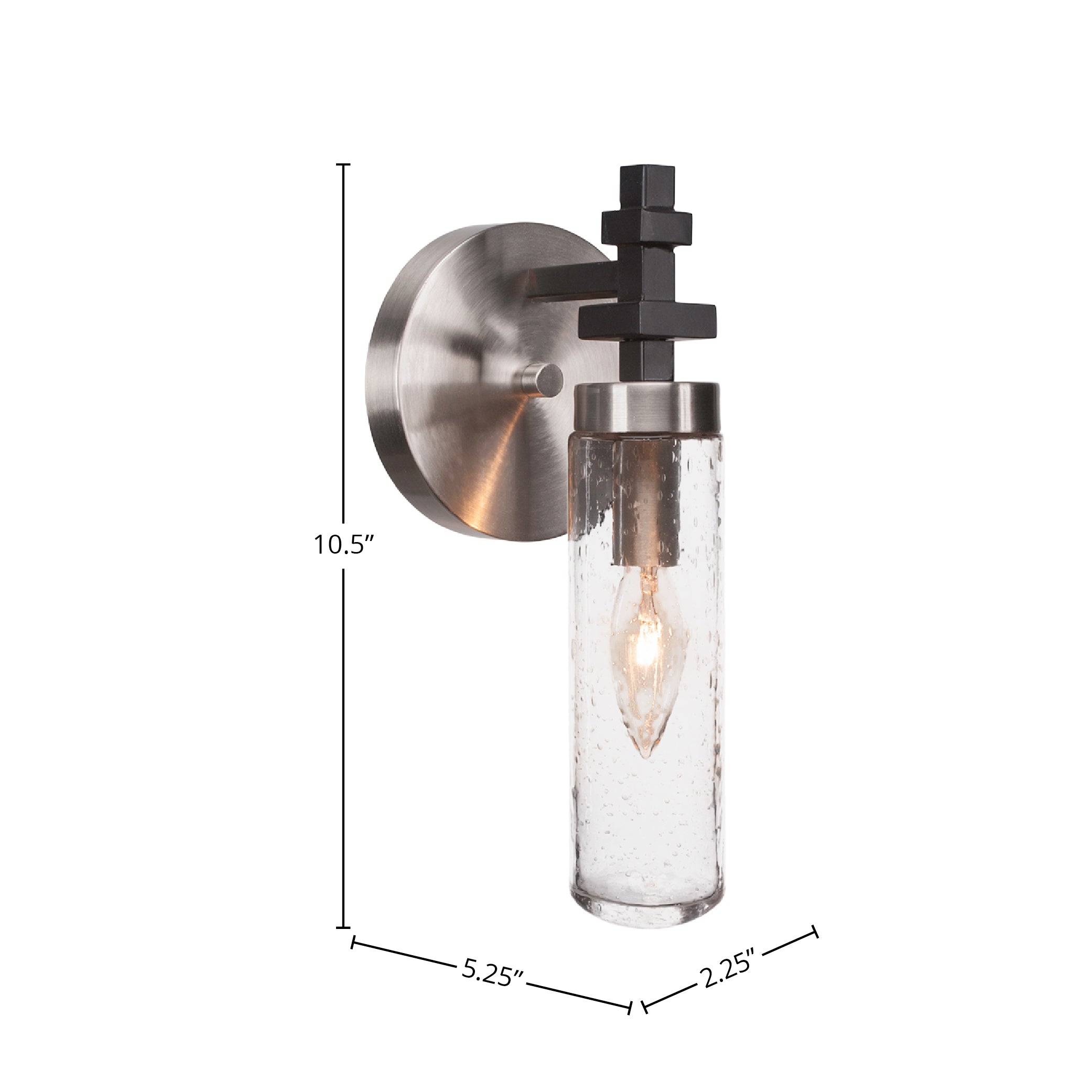 Salinda One Light Wall Sconce in Matte Black & Brushed Nickel with 2.5" Clear Bubble Shade