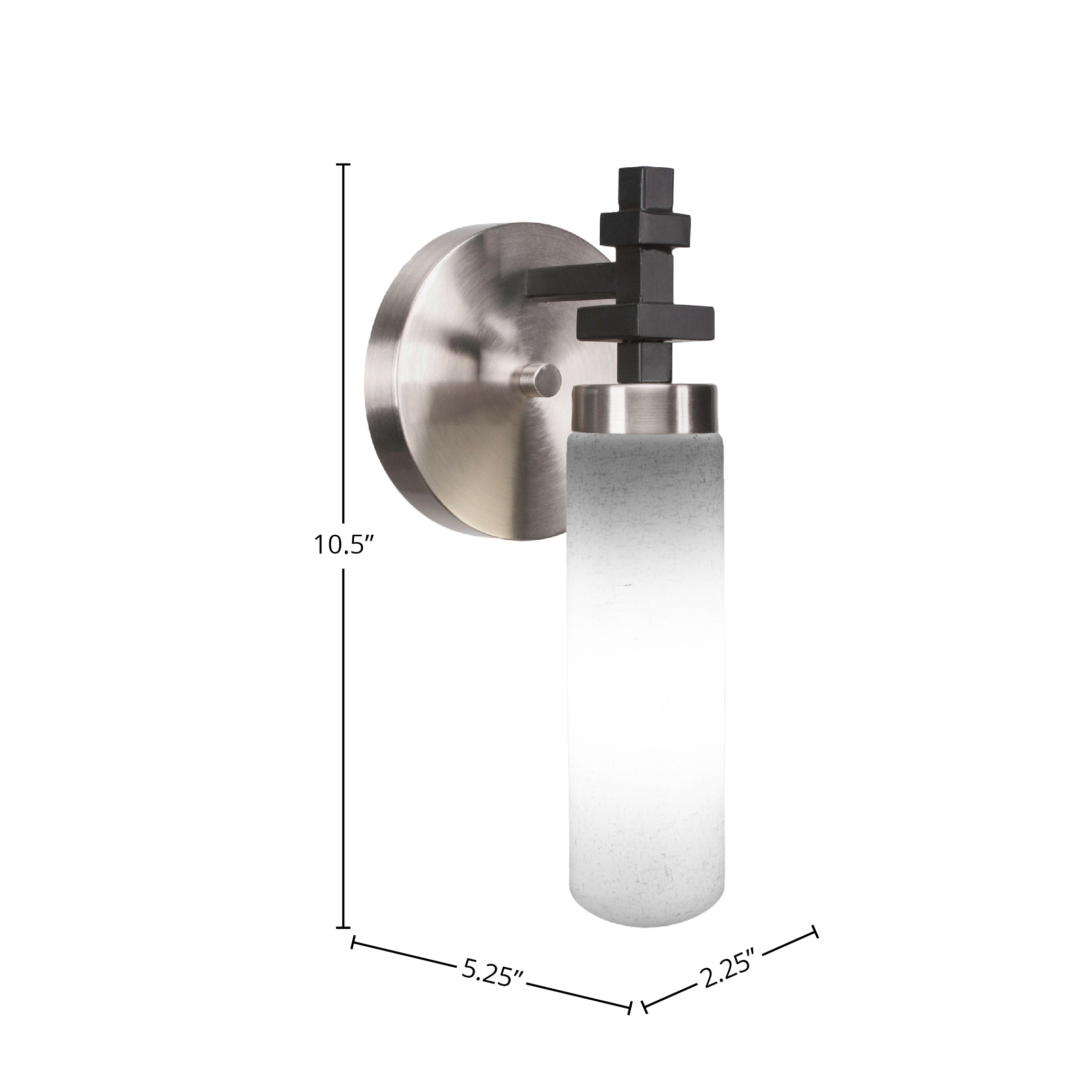 Salinda One Light Wall Sconce in Matte Black & Brushed Nickel with 2.5" White Muslin Shade