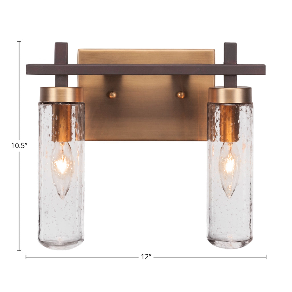 Salinda Two Light Bath Bar in Espresso & Brass with 2.5" Clear Bubble Shade