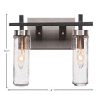 Salinda Two Light Bath Bar in Matte Black & Brushed Nickel with 2.5" Clear Bubble Shade