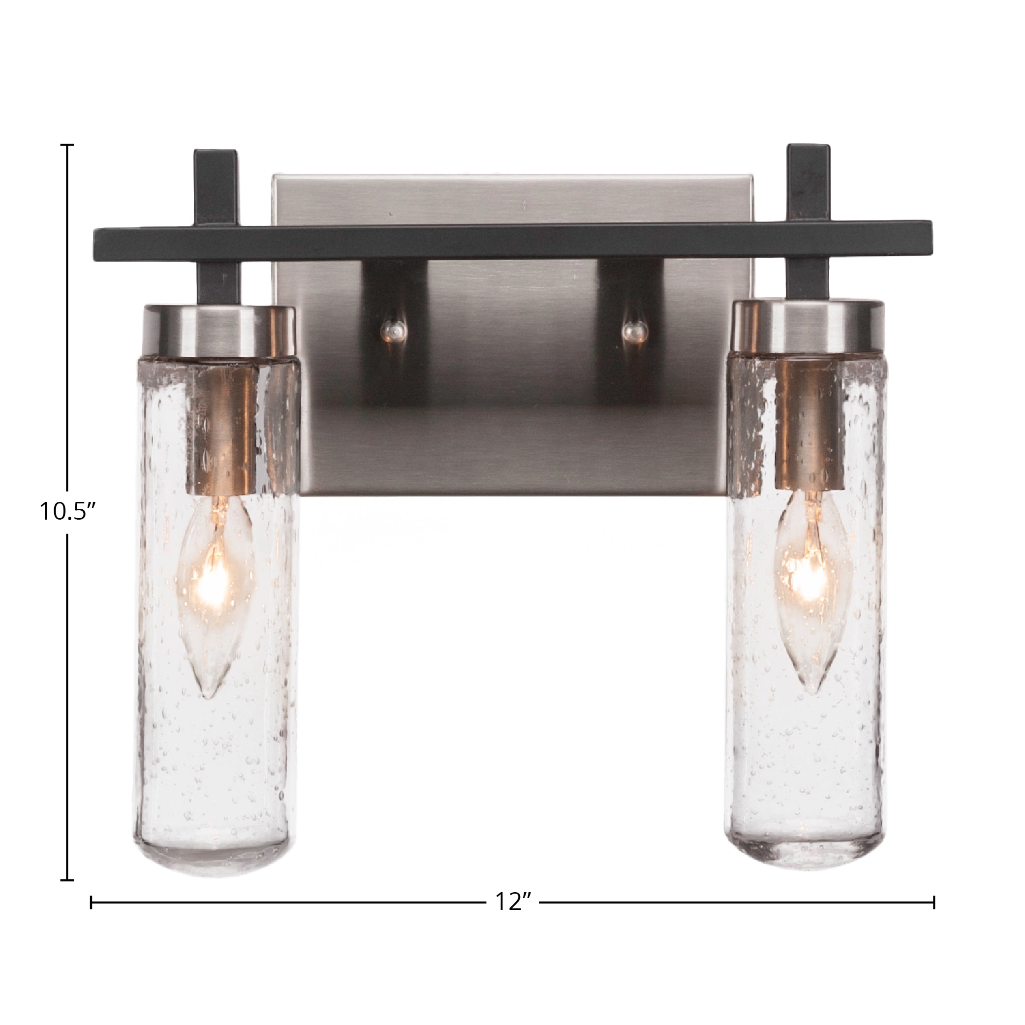 Salinda Two Light Bath Bar in Matte Black & Brushed Nickel with 2.5" Clear Bubble Shade