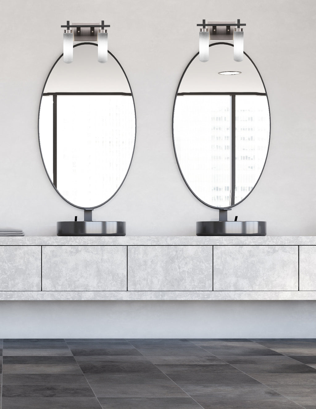 Salinda Two Light Bath Bar in Matte Black & Brushed Nickel with 2.5" White Muslin Shade