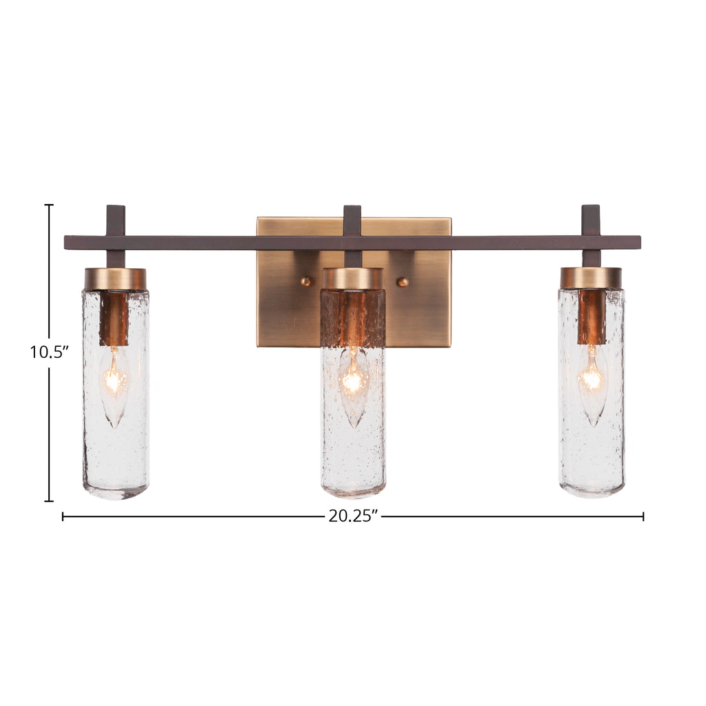 Salinda Three Light Bath Bar in Espresso & Brass with 2.5" Clear Bubble Shade