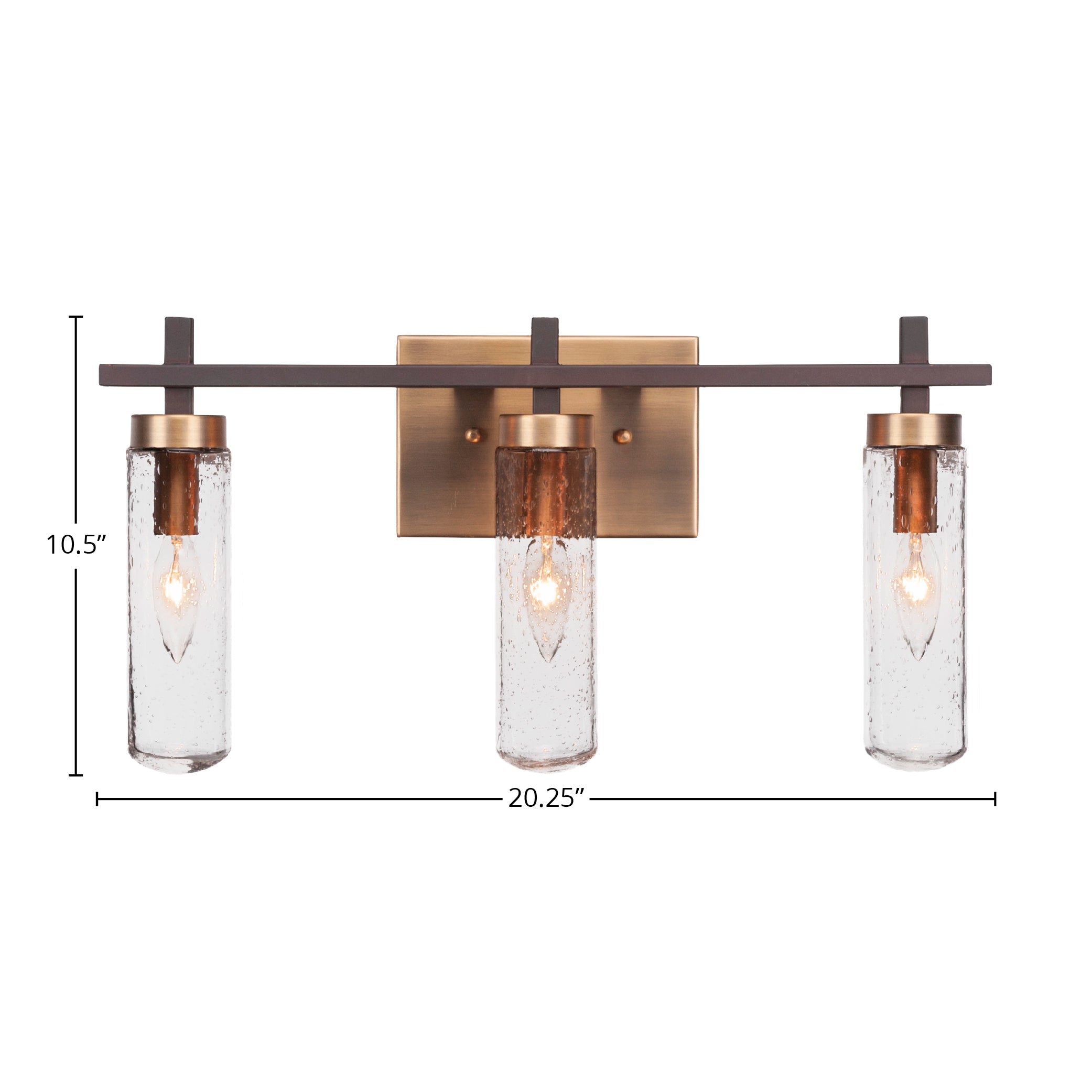 Salinda Three Light Bath Bar in Espresso & Brass with 2.5" Clear Bubble Shade