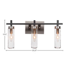 Salinda Three Light Bath Bar in Matte Black & Brushed Nickel with 2.5" Clear Bubble Shade