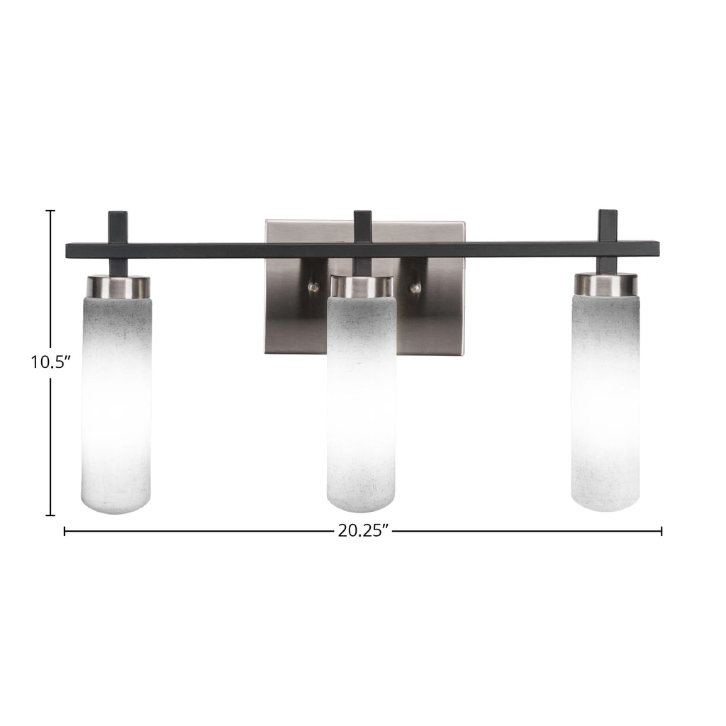 Salinda Three Light Bath Bar in Matte Black & Brushed Nickel with 2.5" White Muslin Shade