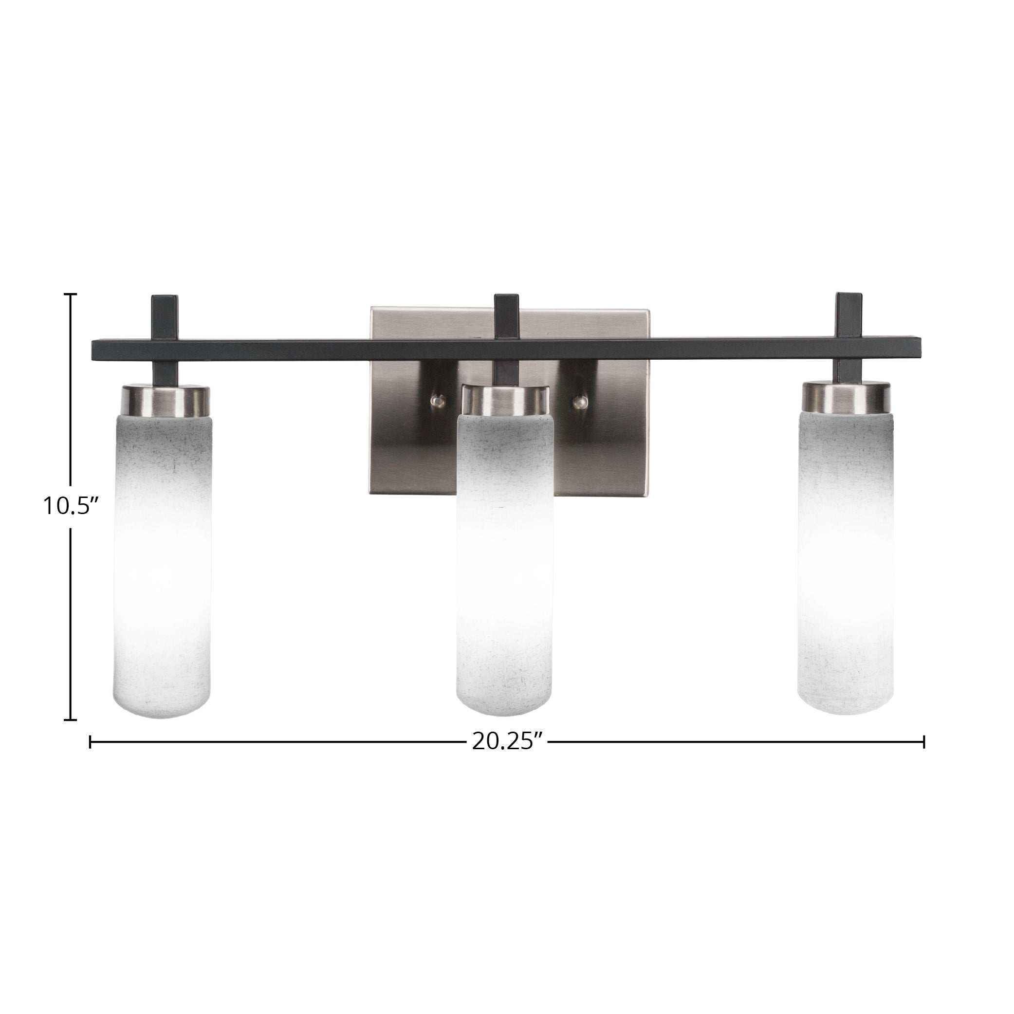 Salinda Three Light Bath Bar in Matte Black & Brushed Nickel with 2.5" White Muslin Shade
