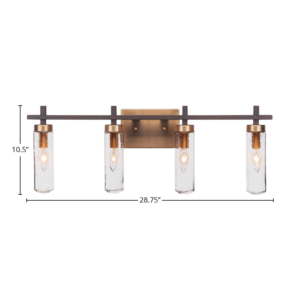 Salinda Four Light Bath Bar in Espresso & Brass with 2.5" Clear Bubble Shade