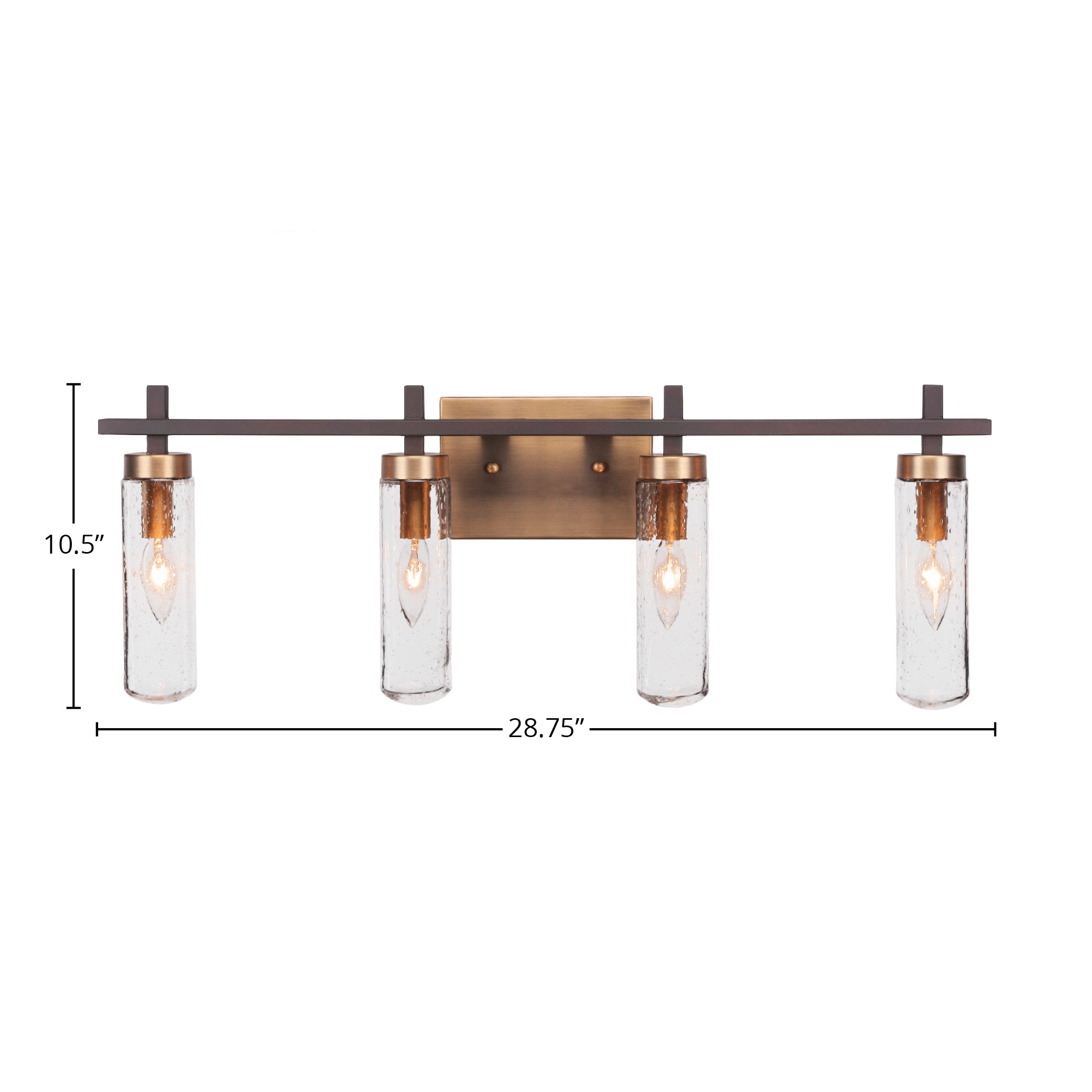 Salinda Four Light Bath Bar in Espresso & Brass with 2.5" Clear Bubble Shade