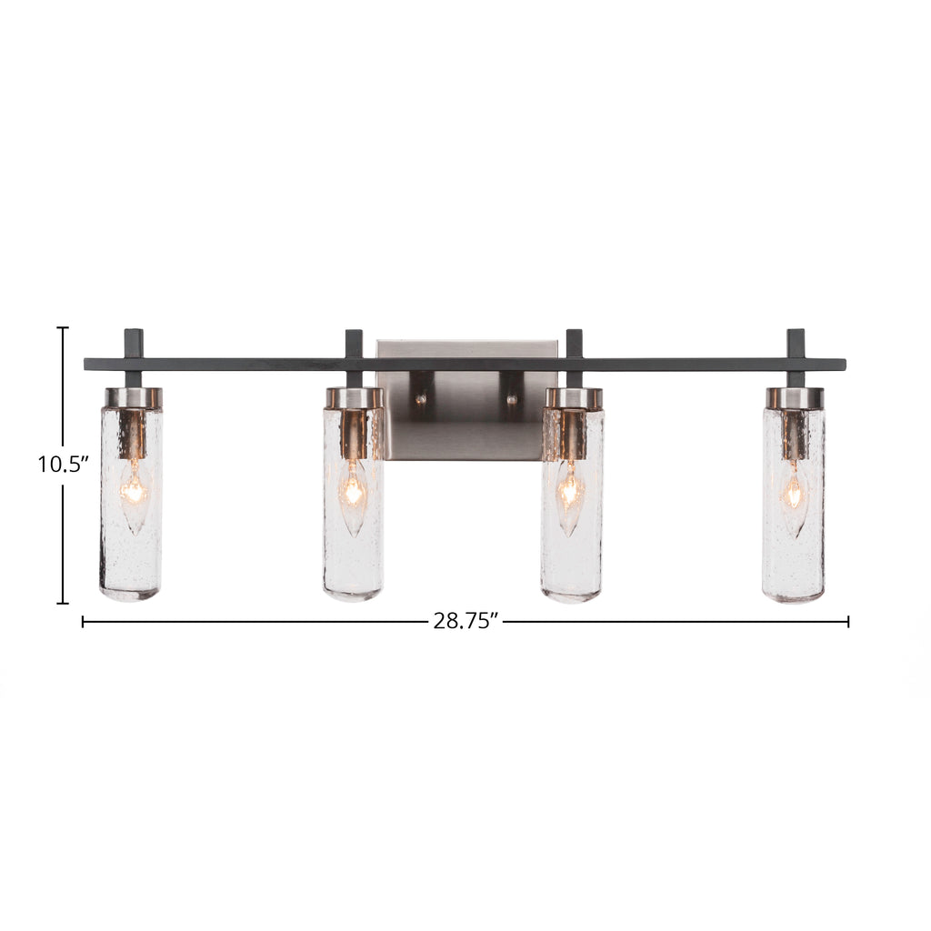 Salinda Four Light Bath Bar in Matte Black & Brushed Nickel with 2.5" Clear Bubble Shade