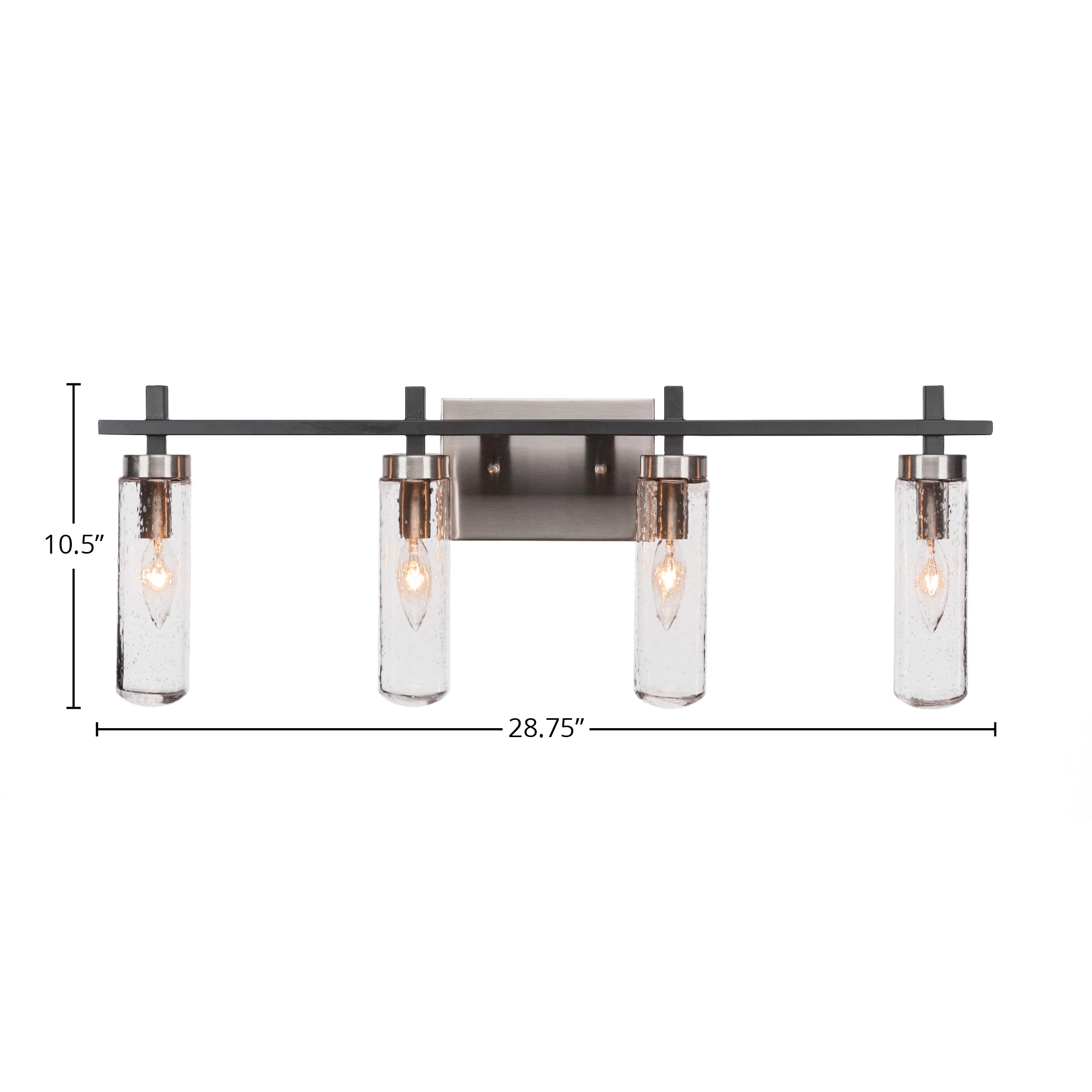 Salinda Four Light Bath Bar in Matte Black & Brushed Nickel with 2.5" Clear Bubble Shade