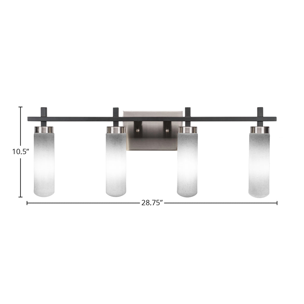 Salinda Four Light Bath Bar in Matte Black & Brushed Nickel with 2.5" White Muslin Shade