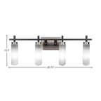 Salinda Four Light Bath Bar in Matte Black & Brushed Nickel with 2.5" White Muslin Shade