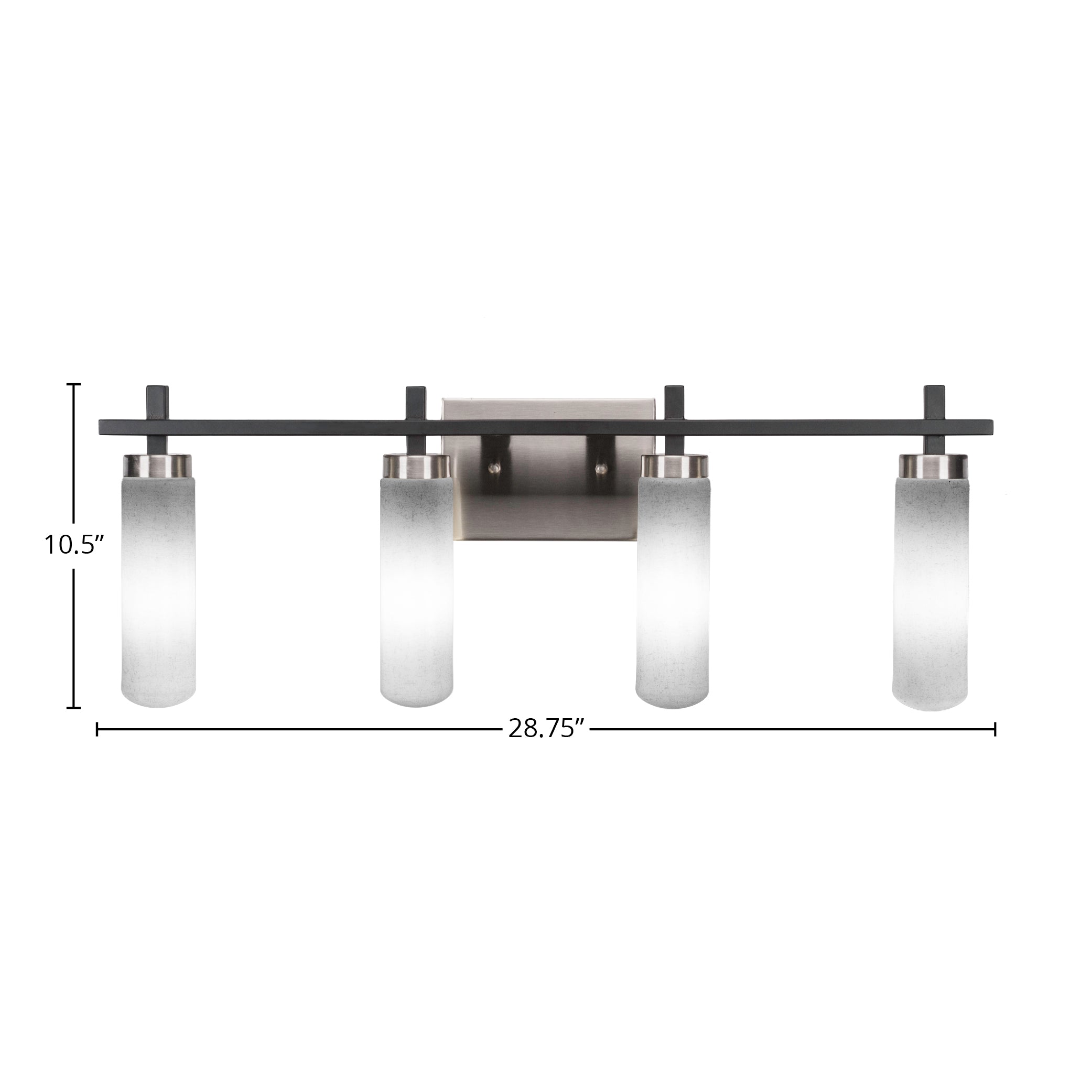 Salinda Four Light Bath Bar in Matte Black & Brushed Nickel with 2.5" White Muslin Shade