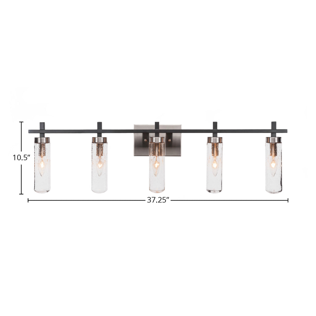 Salinda Five Light Bath Bar in Matte Black & Brushed Nickel with 2.5" Clear Bubble Shade