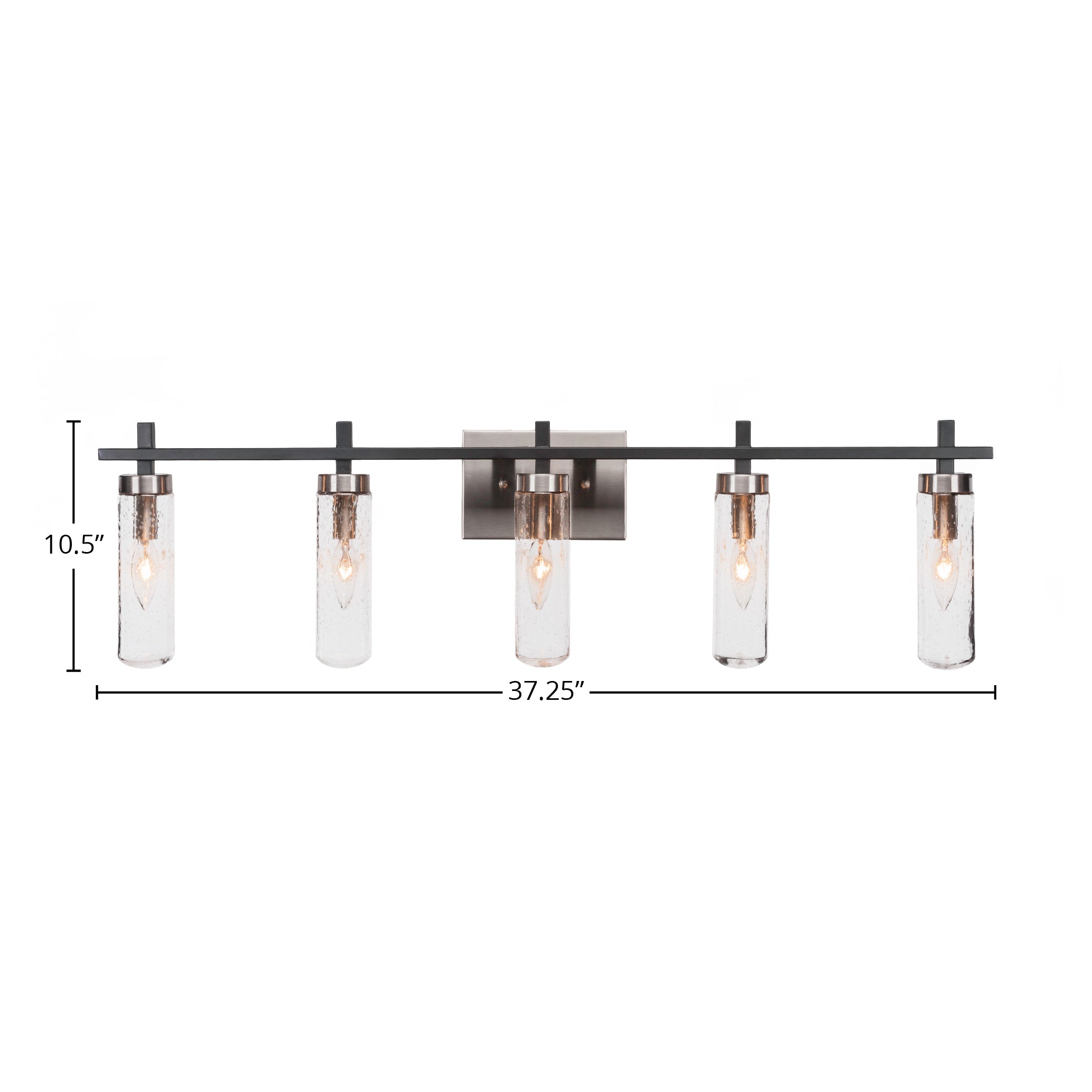 Salinda Five Light Bath Bar in Matte Black & Brushed Nickel with 2.5" Clear Bubble Shade