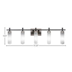 Salinda Five Light Bath Bar in Matte Black & Brushed Nickel with 2.5" White Muslin Shade