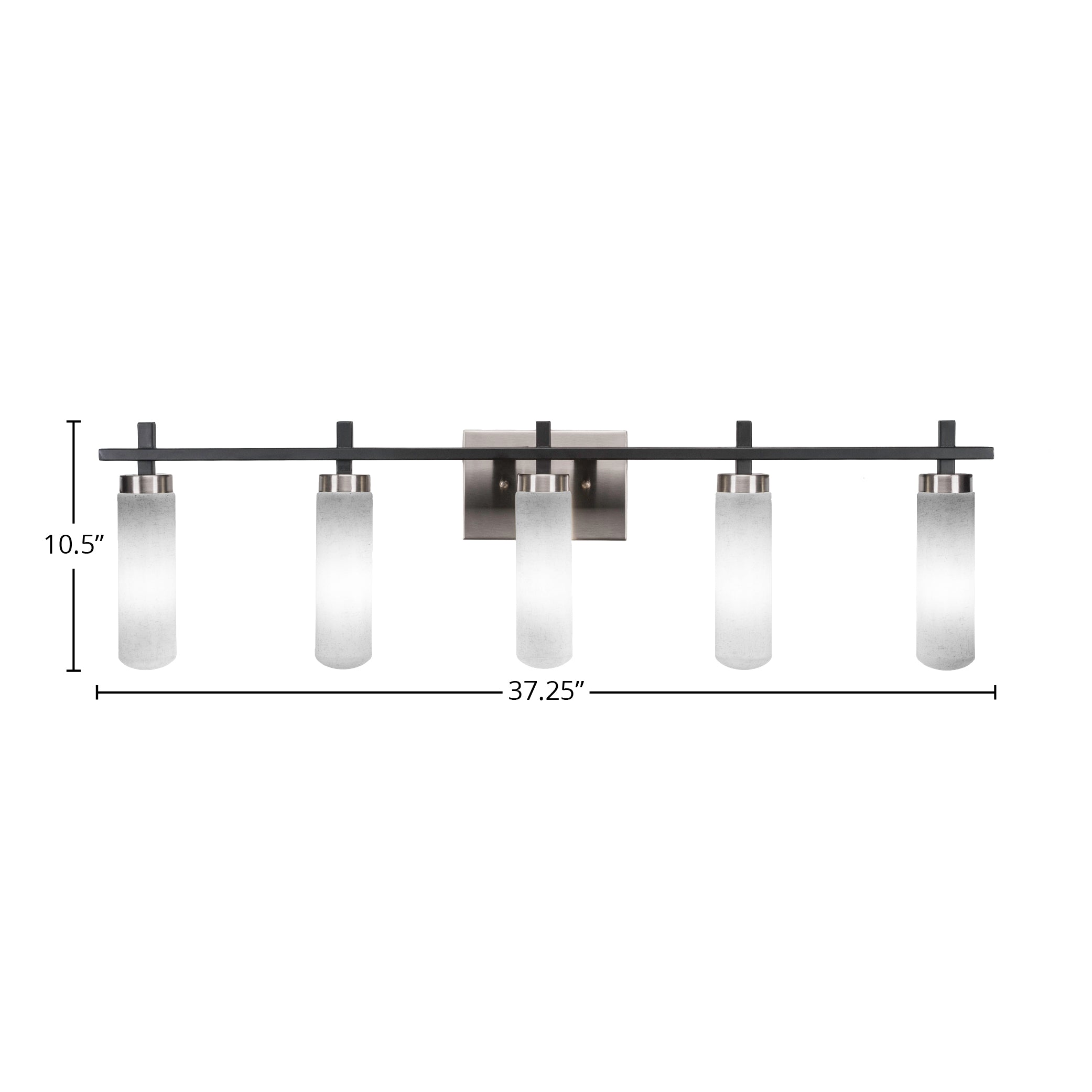 Salinda Five Light Bath Bar in Matte Black & Brushed Nickel with 2.5" White Muslin Shade