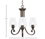 Curl Three Light Chandelier in Bronze with 5" Clear Bubble Shade
