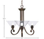 Curl Three Light Chandelier in Bronze with 10" Clear Bubble Shade