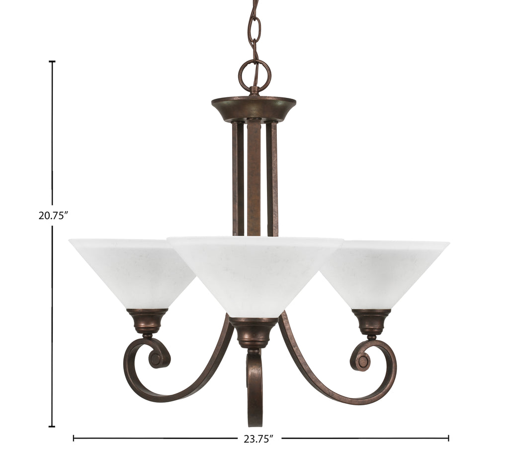 Curl Three Light Chandelier in Bronze with 10" White Muslin Shade