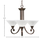 Curl Three Light Chandelier in Bronze with 10" White Muslin Shade