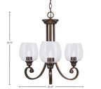Curl Three Light Chandelier in Bronze with 6" Clear Bubble Shade