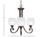 Curl Three Light Chandelier in Bronze with 6" White Marble Shade