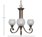 Curl Three Light Chandelier in Bronze with 6" Clear Ribbed Shade