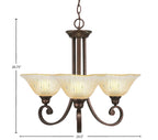 Curl Three Light Chandelier in Bronze with 10" Amber Crystal Shade