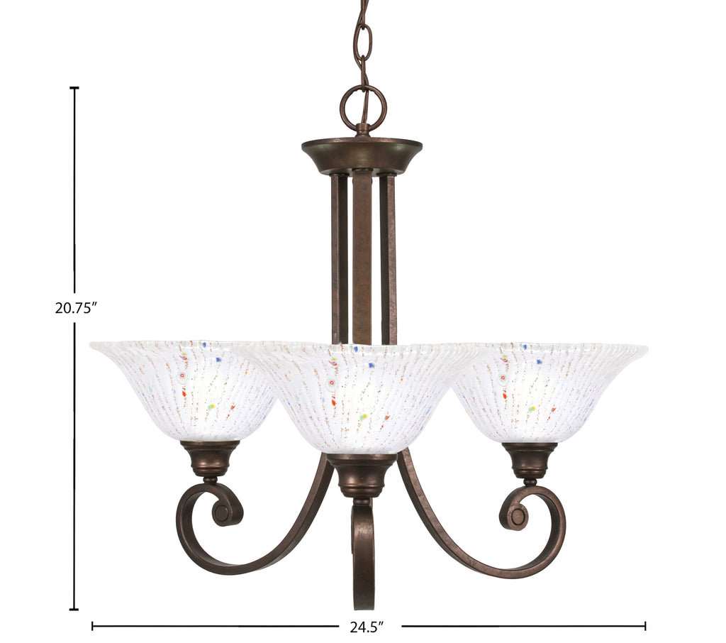 Curl Three Light Chandelier in Bronze with 10" Frosted Crystal Shade
