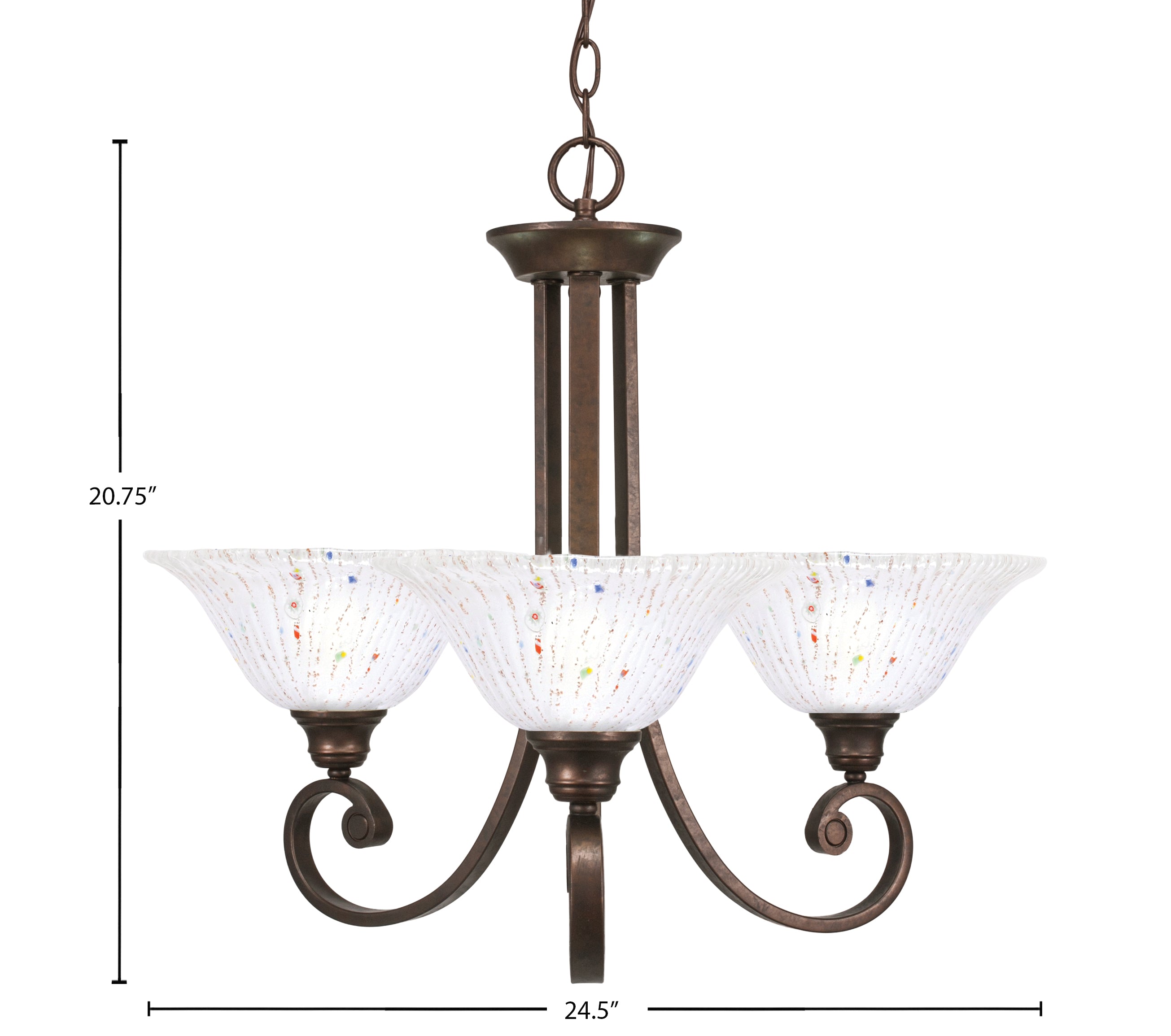 Curl Three Light Chandelier in Bronze with 10" Frosted Crystal Shade