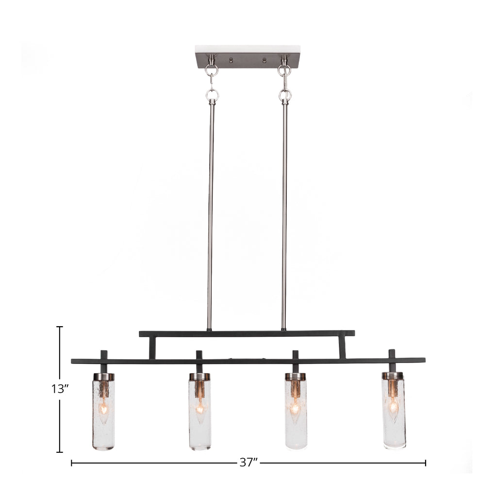 Salinda Four Light Bar in Matte Black & Brushed Nickel with 2.5" Clear Bubble Shade